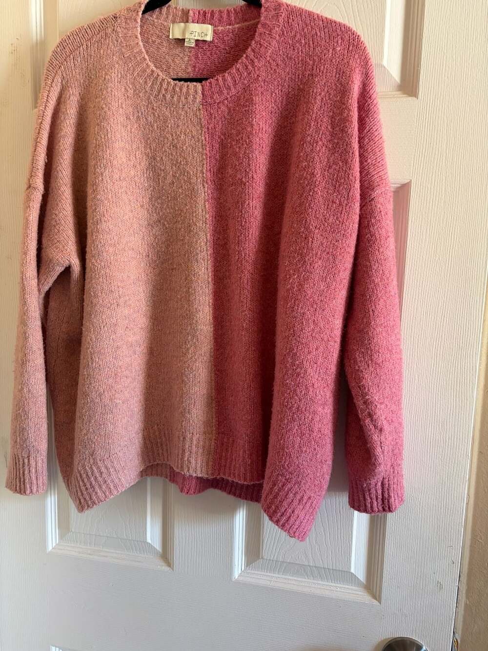 PINCH Pink Color Block Crew Neck Knit Sweater Size Large